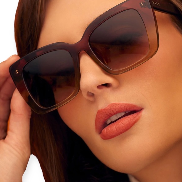 DIFF Lizzy Sunglasses Clayton Ombre Frame Brown Gradient Lenses Oversized Cateye - Picture 2 of 10